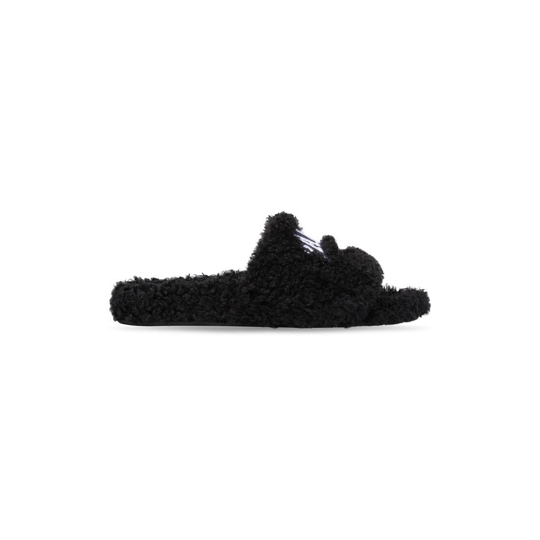 Women's Cities Paris Furry Slide Sandal in Black - 1
