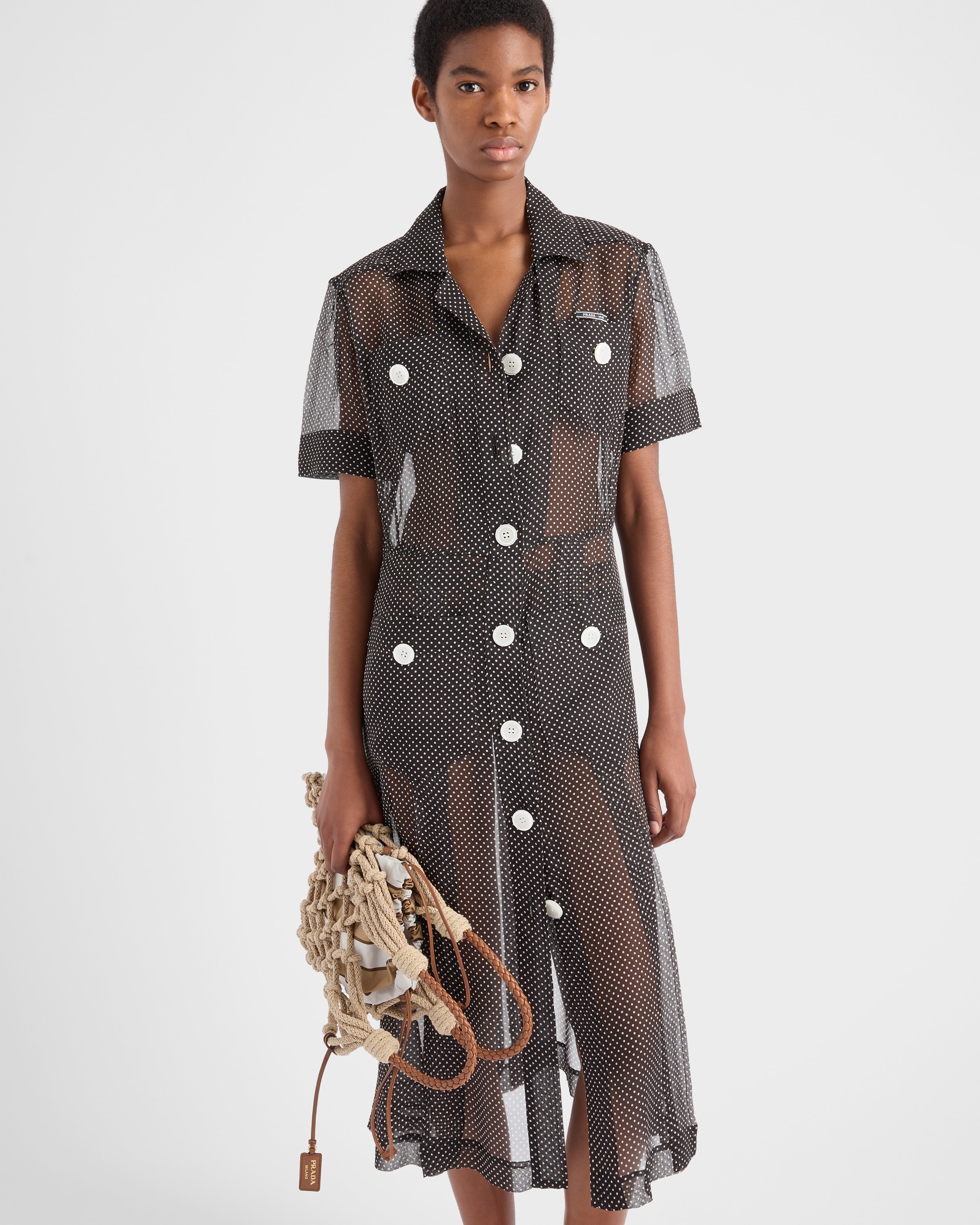 Polka-dot silk chiffon shirt dress - 3