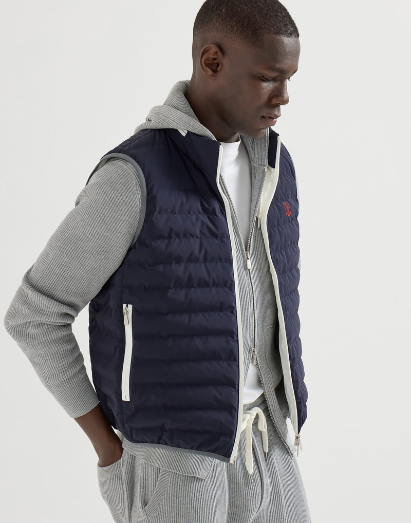 Bonded nylon down vest with logo and packable hood 5