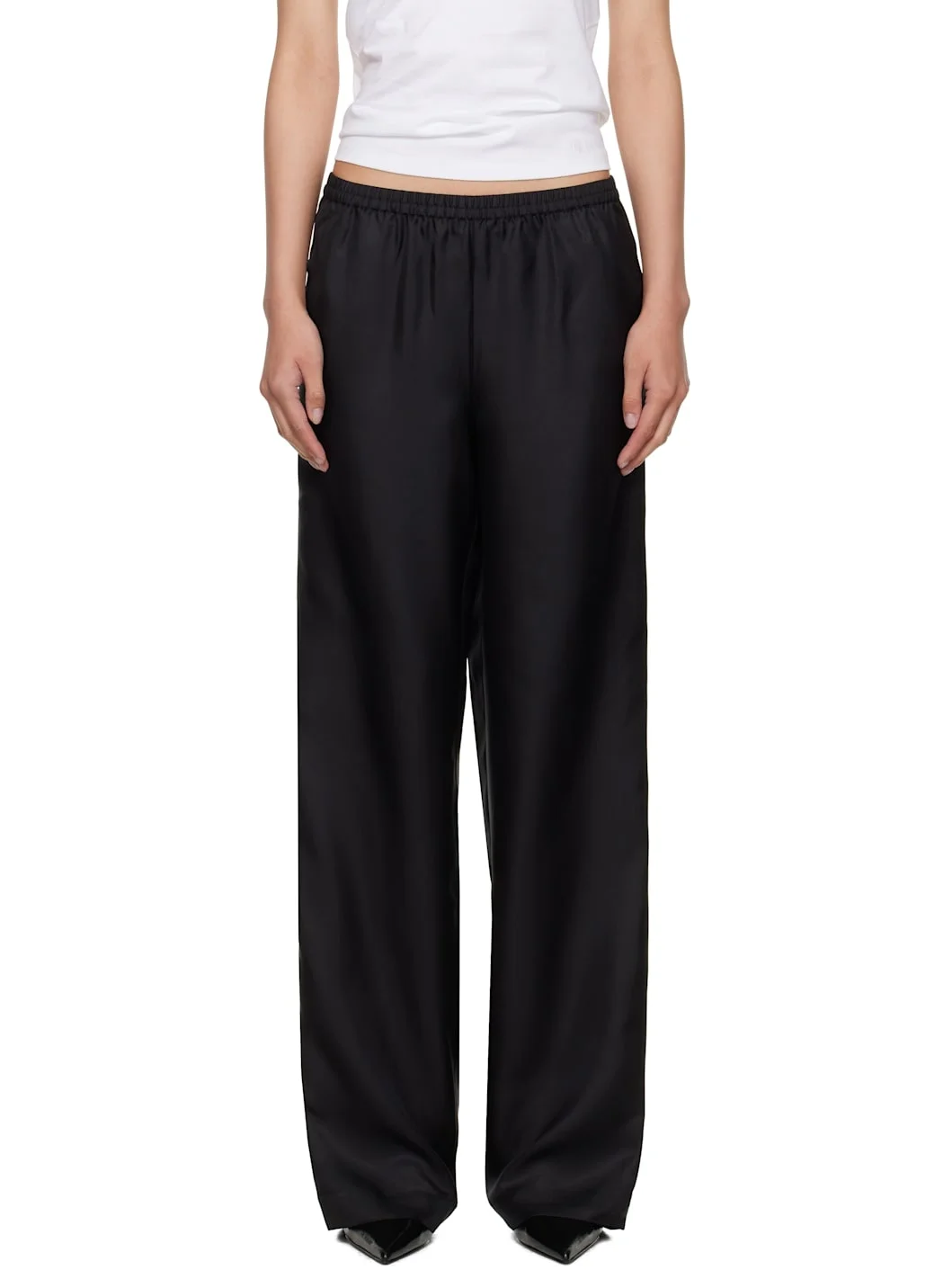 Black Alera Wide-Leg Silk Trousers - 1