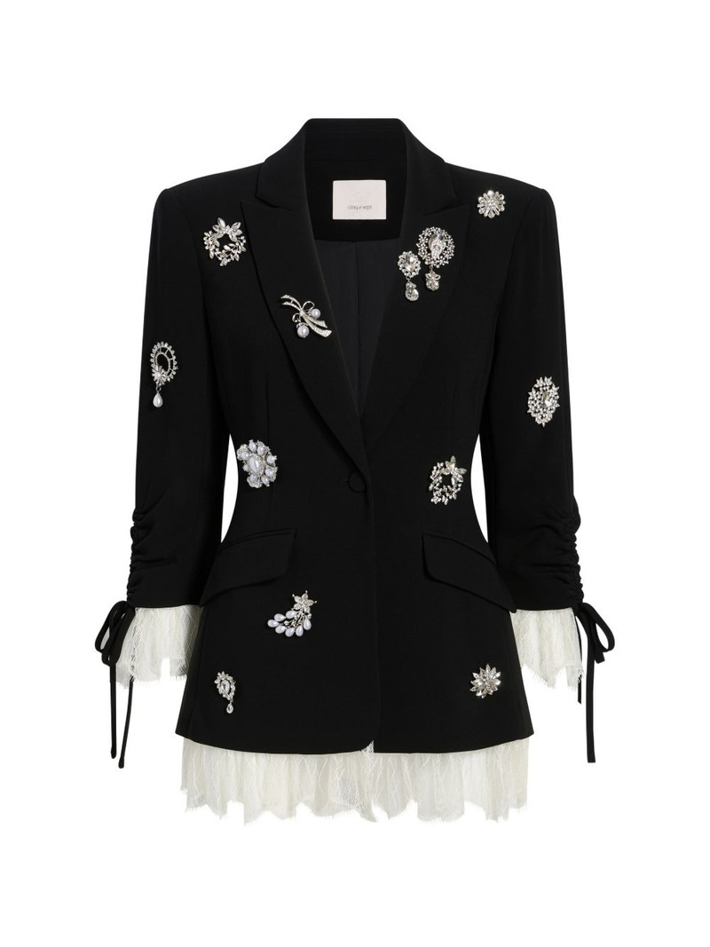 crystal brooch lace trim blazer 1