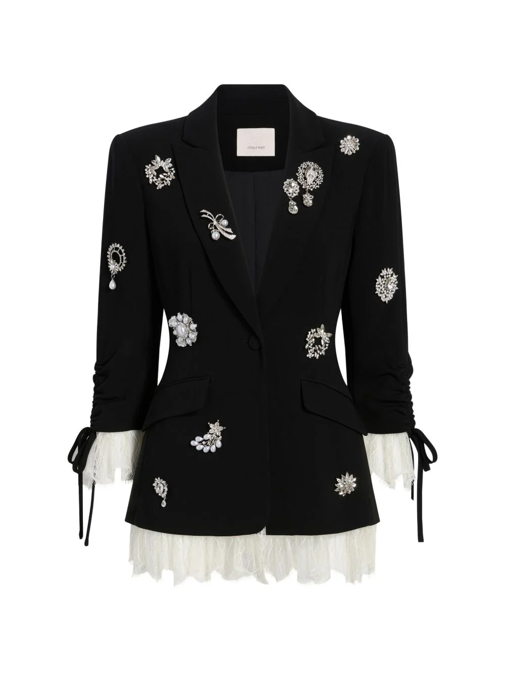 crystal brooch lace trim blazer - 1