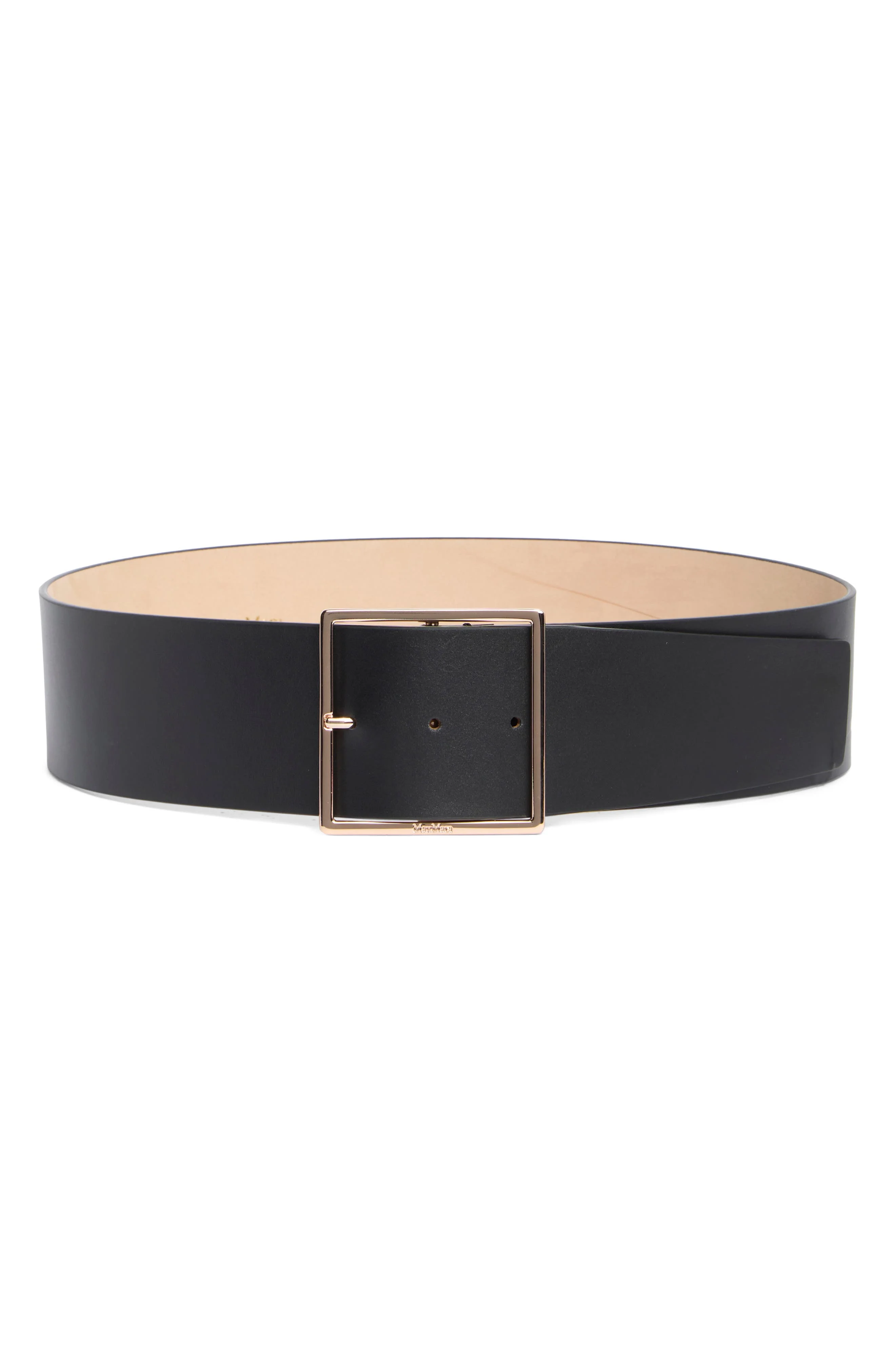 Max Mara Square Buckle Leather Belt in Black at Nordstrom - 1