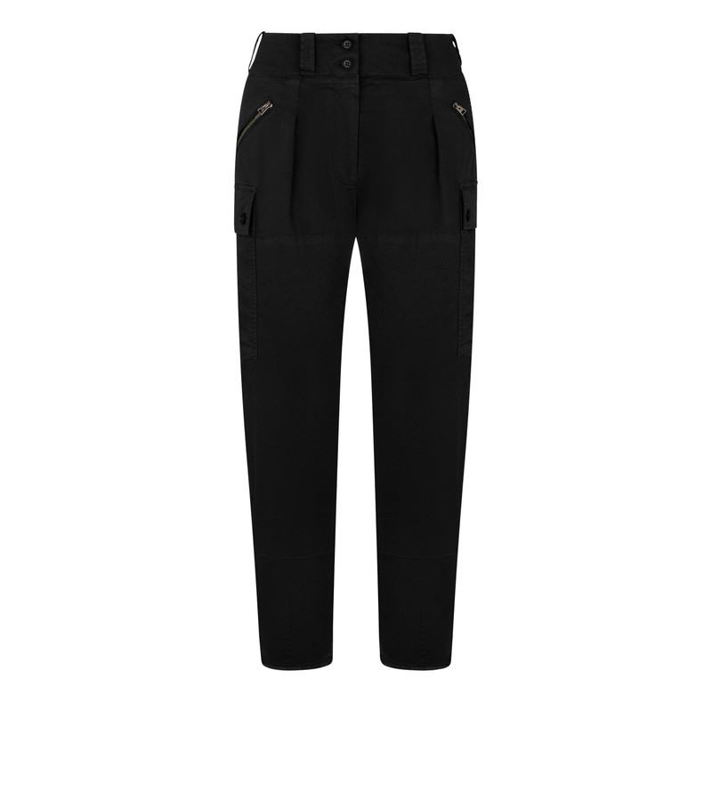 STRETCH COTTON TWILL PLEATED CARGO PANTS - 1