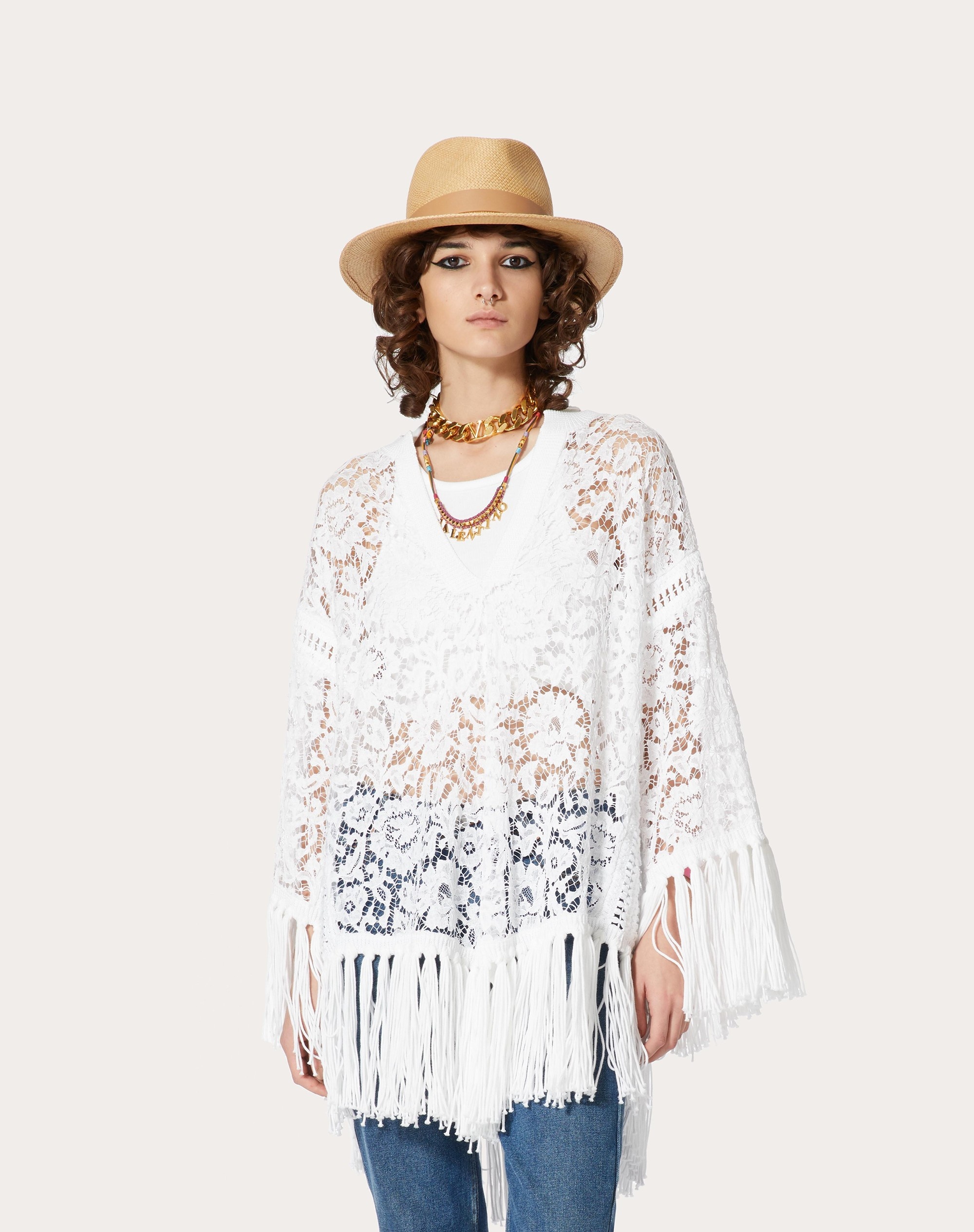 COTTON AND HEAVY LACE PONCHO - 3