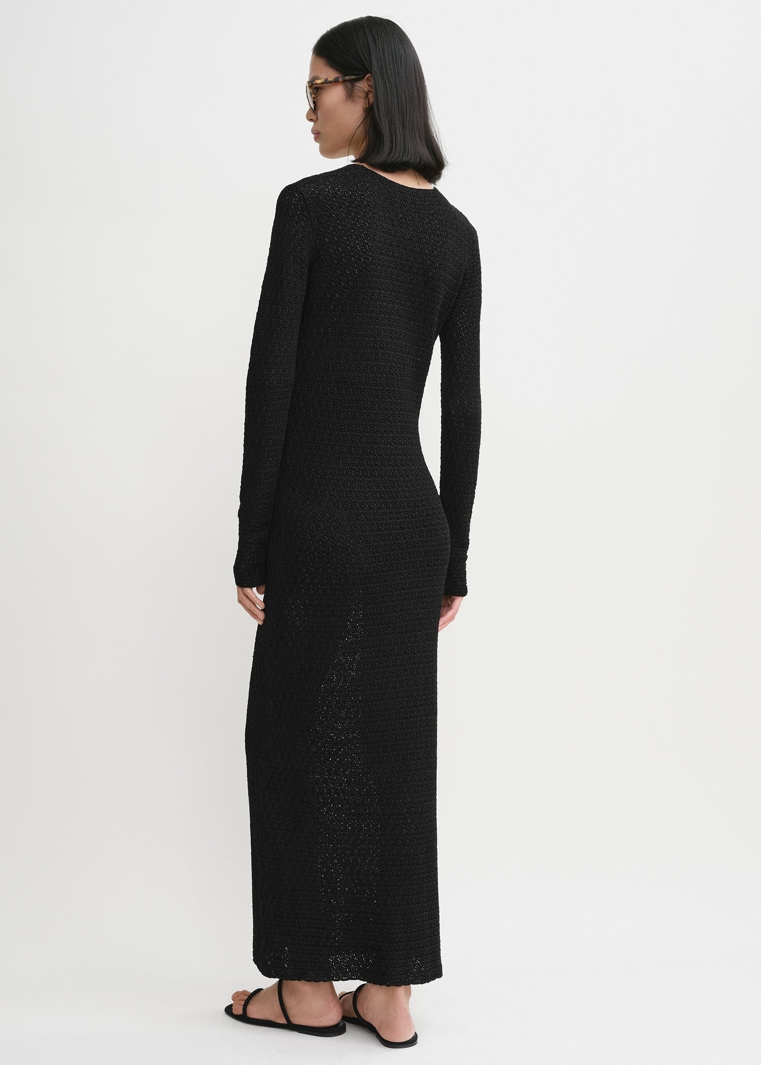 Long-sleeve crochet dress black - 4