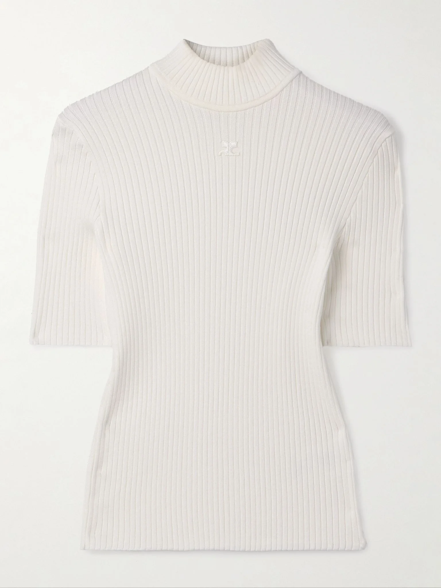 Appliquéd ribbed-knit top White - 1
