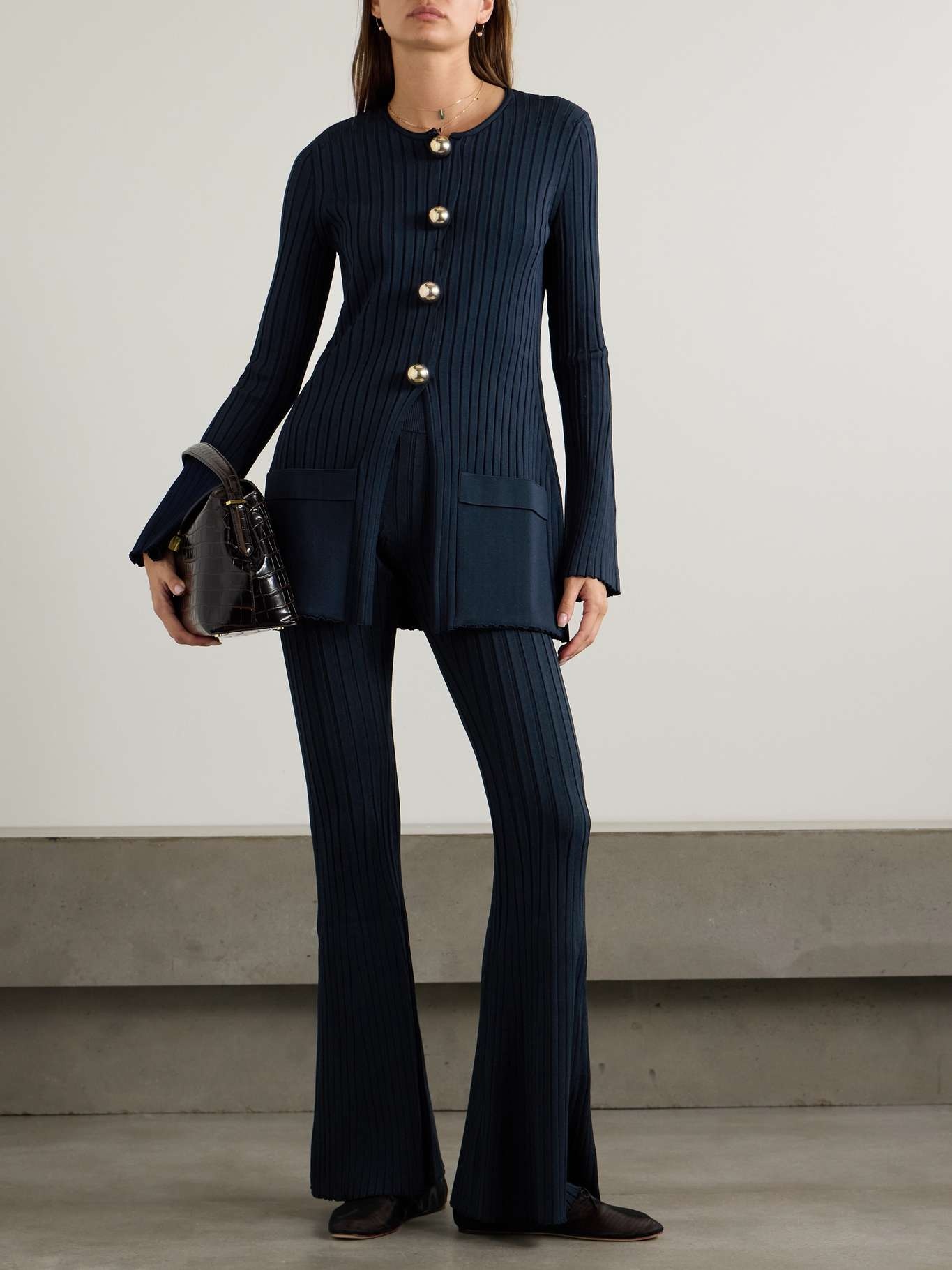 Ribbed-knit flared pants - 2