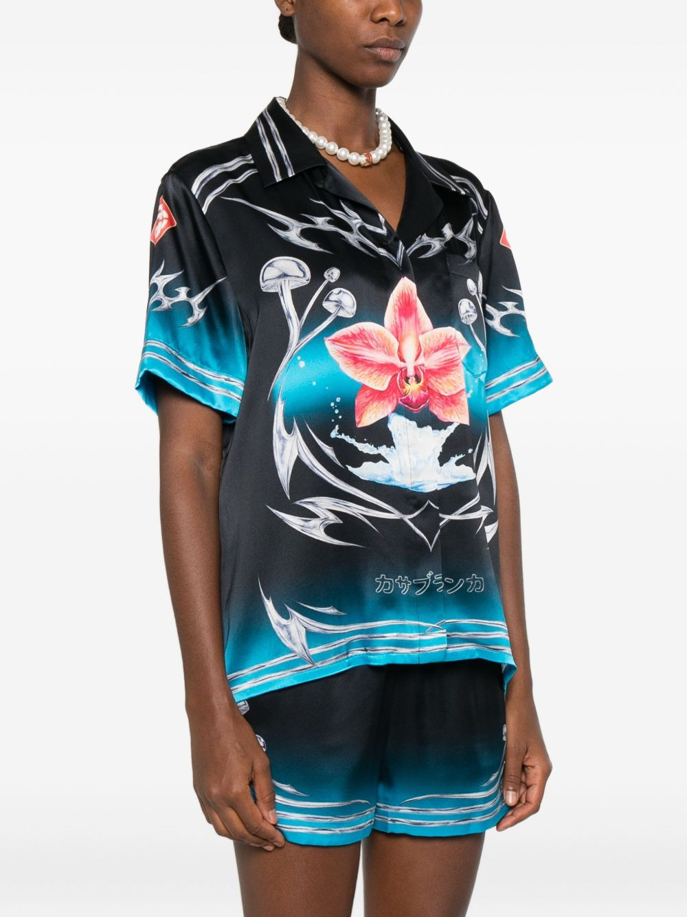 orchid-print silk shirt - 3
