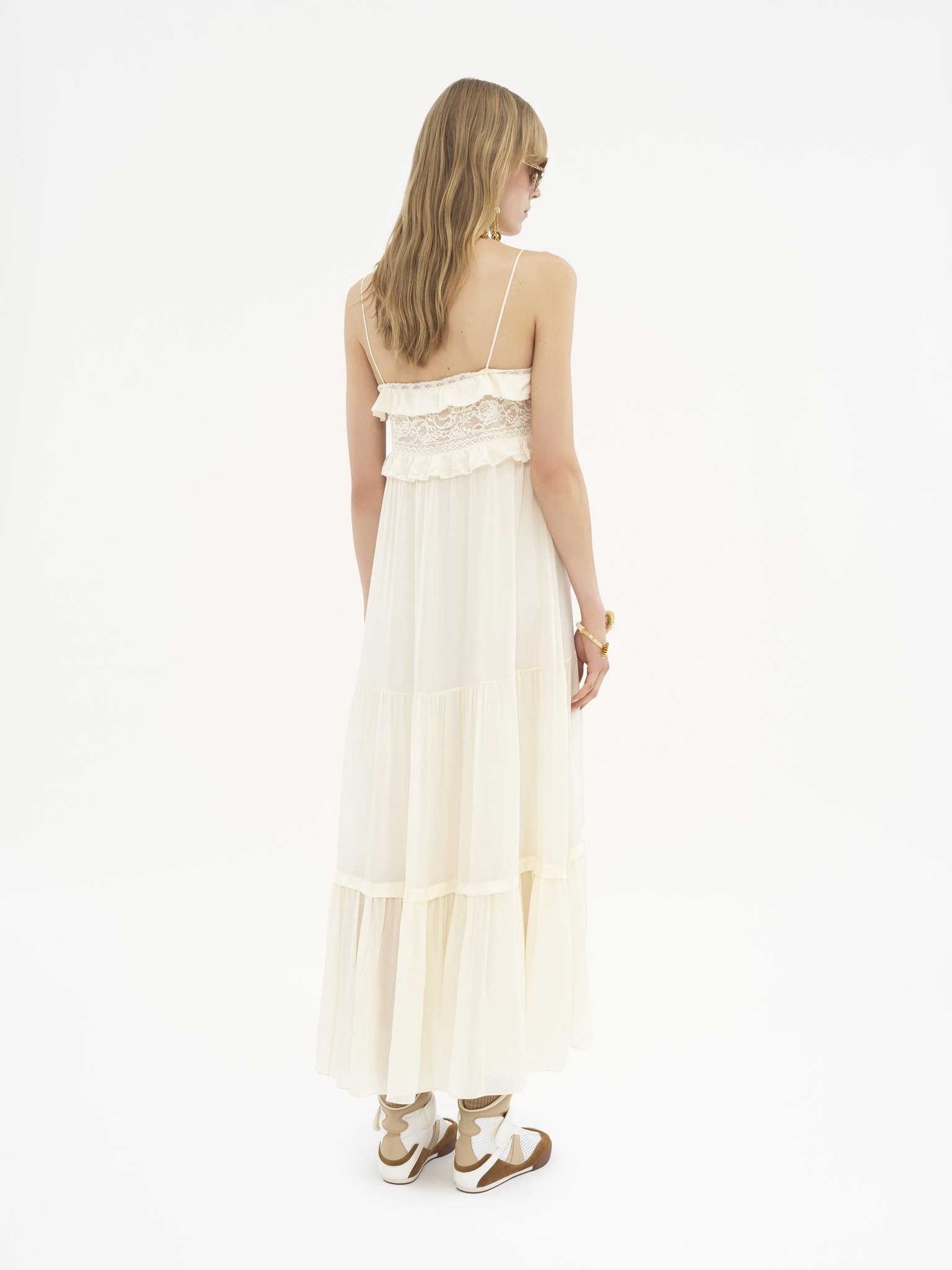 SLEEVELESS LONG DRESS IN SILK CHARMEUSE - 6