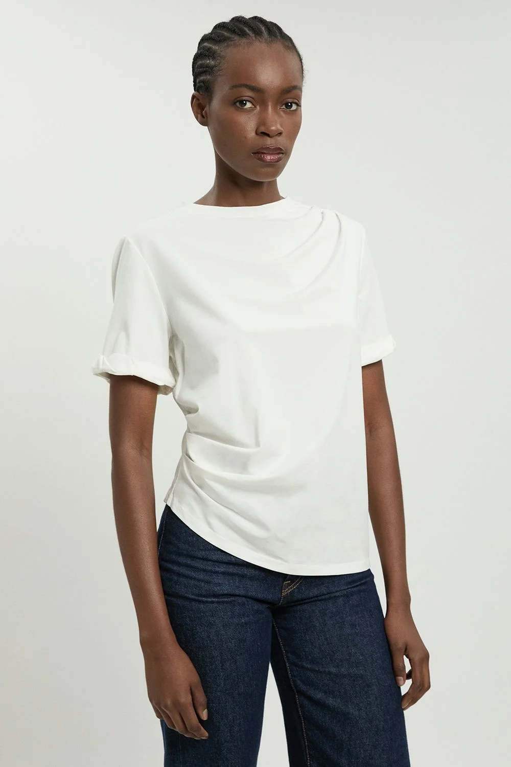 Cotton Jersey Gathered Detail T-Shirt - 1