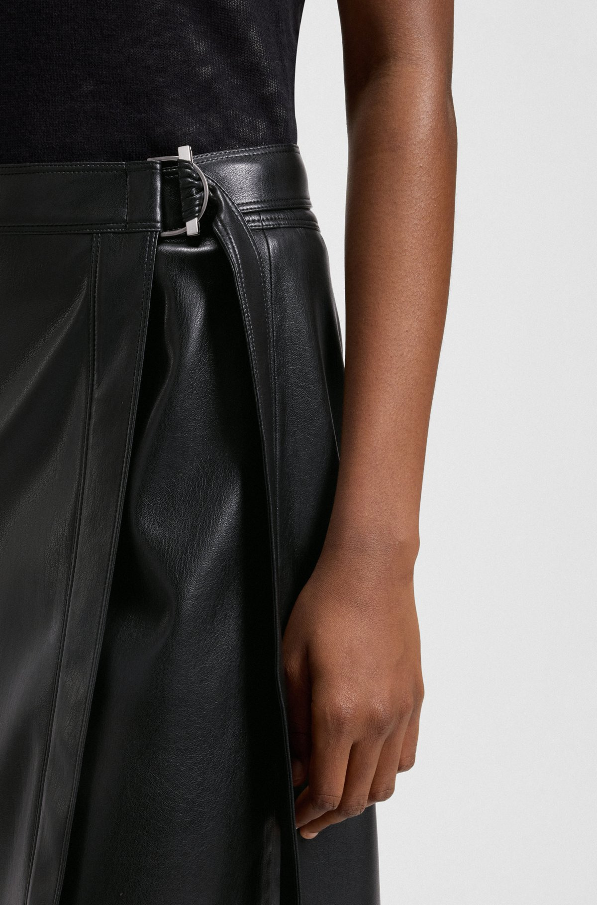 FAUX-LEATHER SKIRT WITH WRAP FRONT - 5