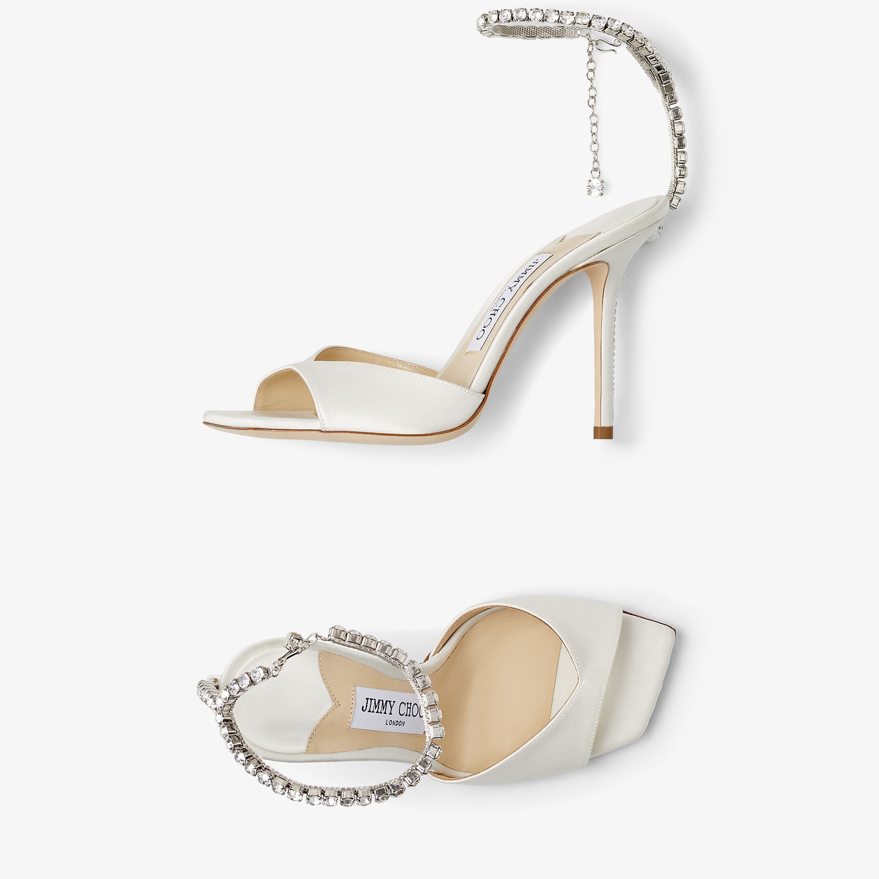 Saeda Sandal 100
Ivory Satin Sandals with Crystal Embellishment - 5