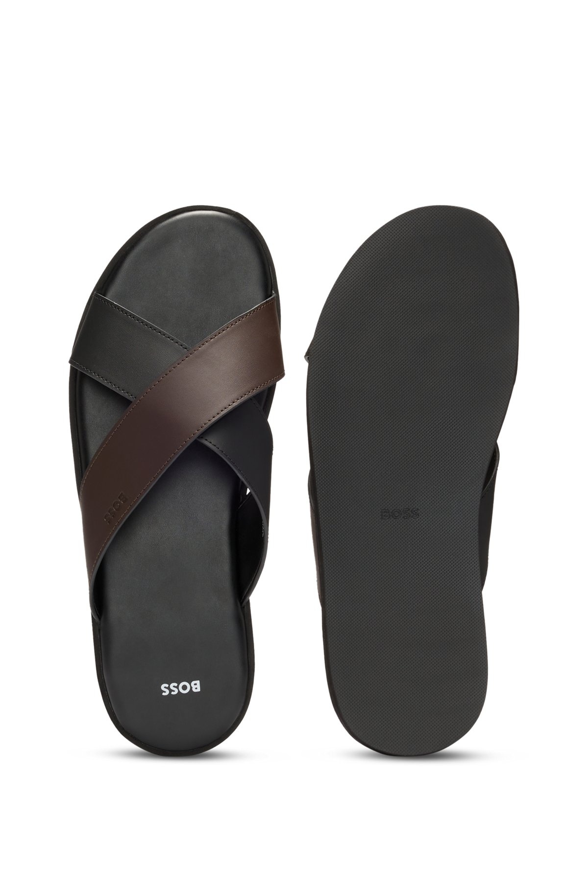 FAUX-LEATHER SLIDES WITH TWO-TONE STRAPS - 4