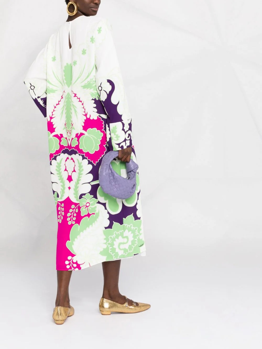 floral print silk midi dress - 6