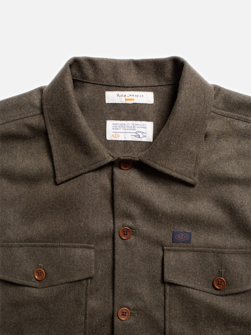 Nudie Jeans Vincent Melange Board Shirt Green Melange outlook