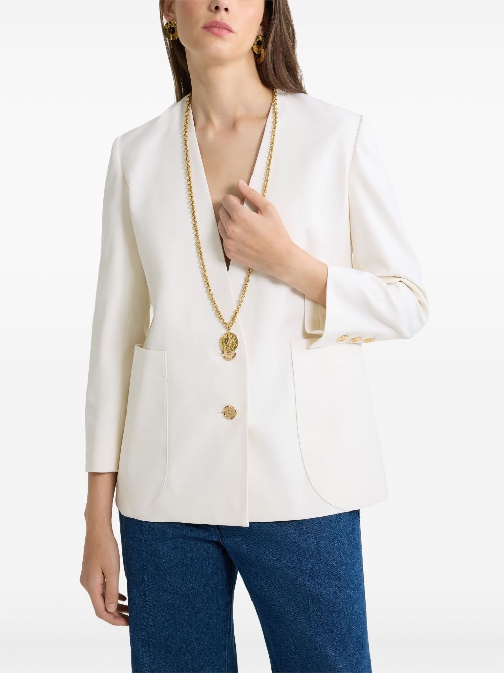 collarless twill jacket - 4