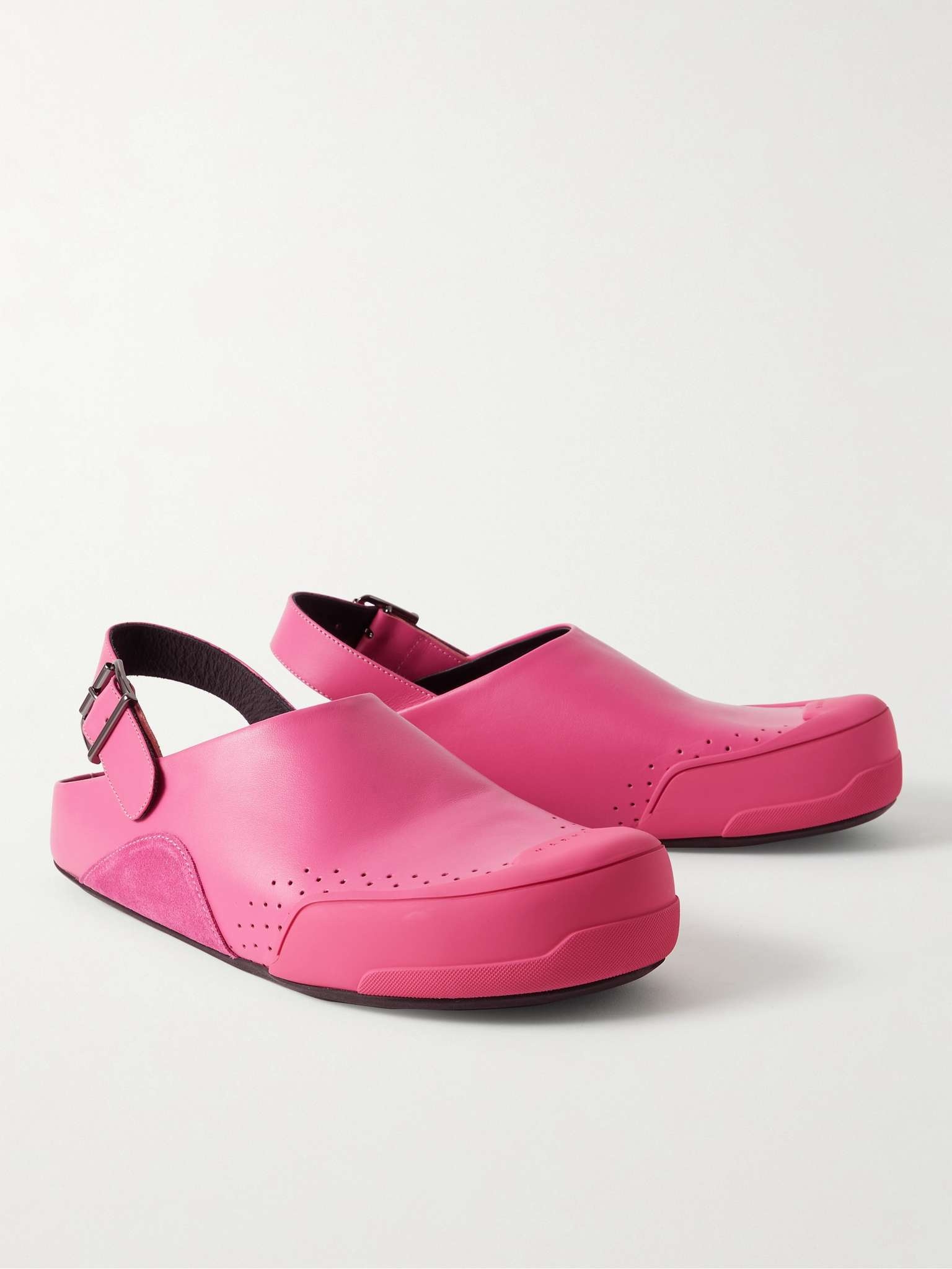 Rubber and Suede-Trimmed Leather Clogs - 3