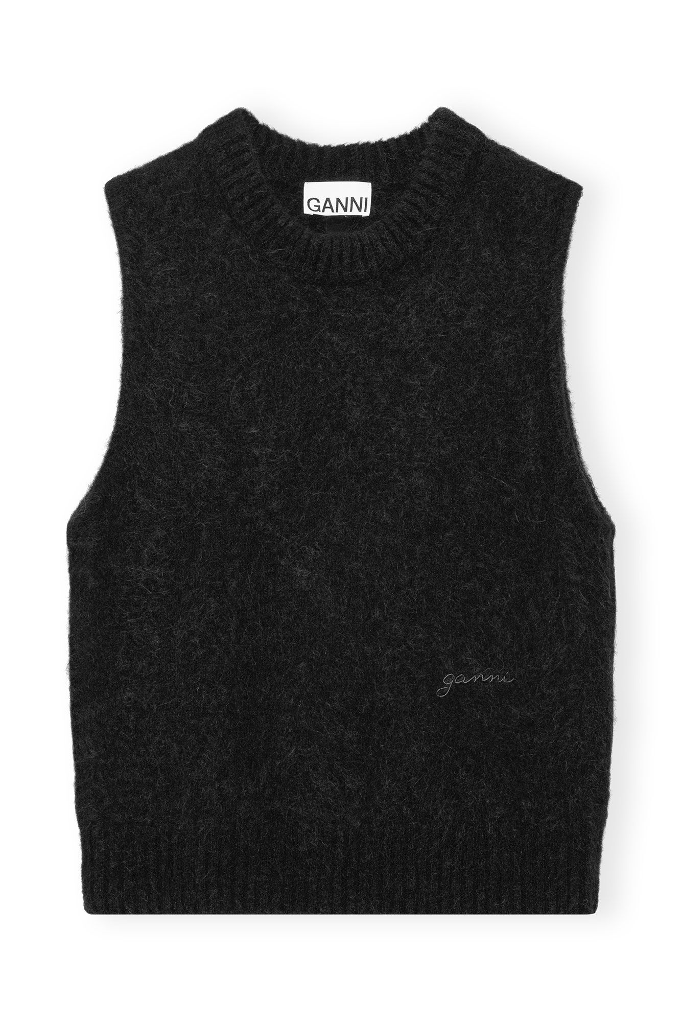 BLACK BRUSHED ALPACA O-NECK VEST - 1