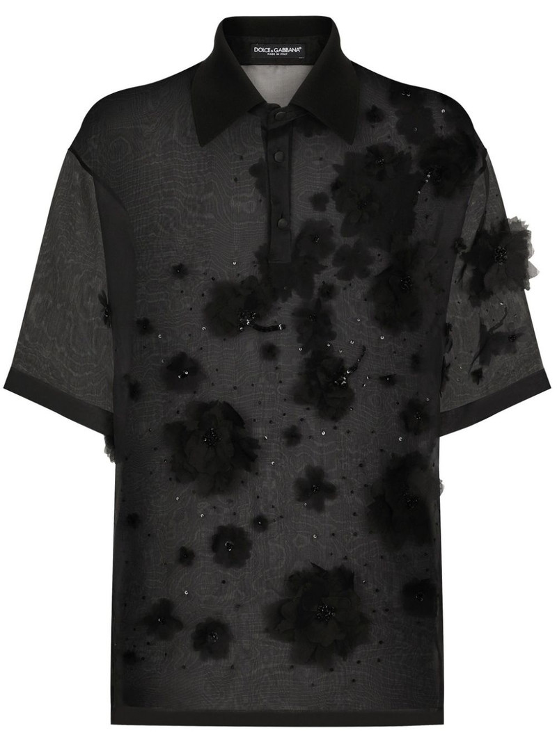 floral-appliquÃ© sheer polo shirt 1