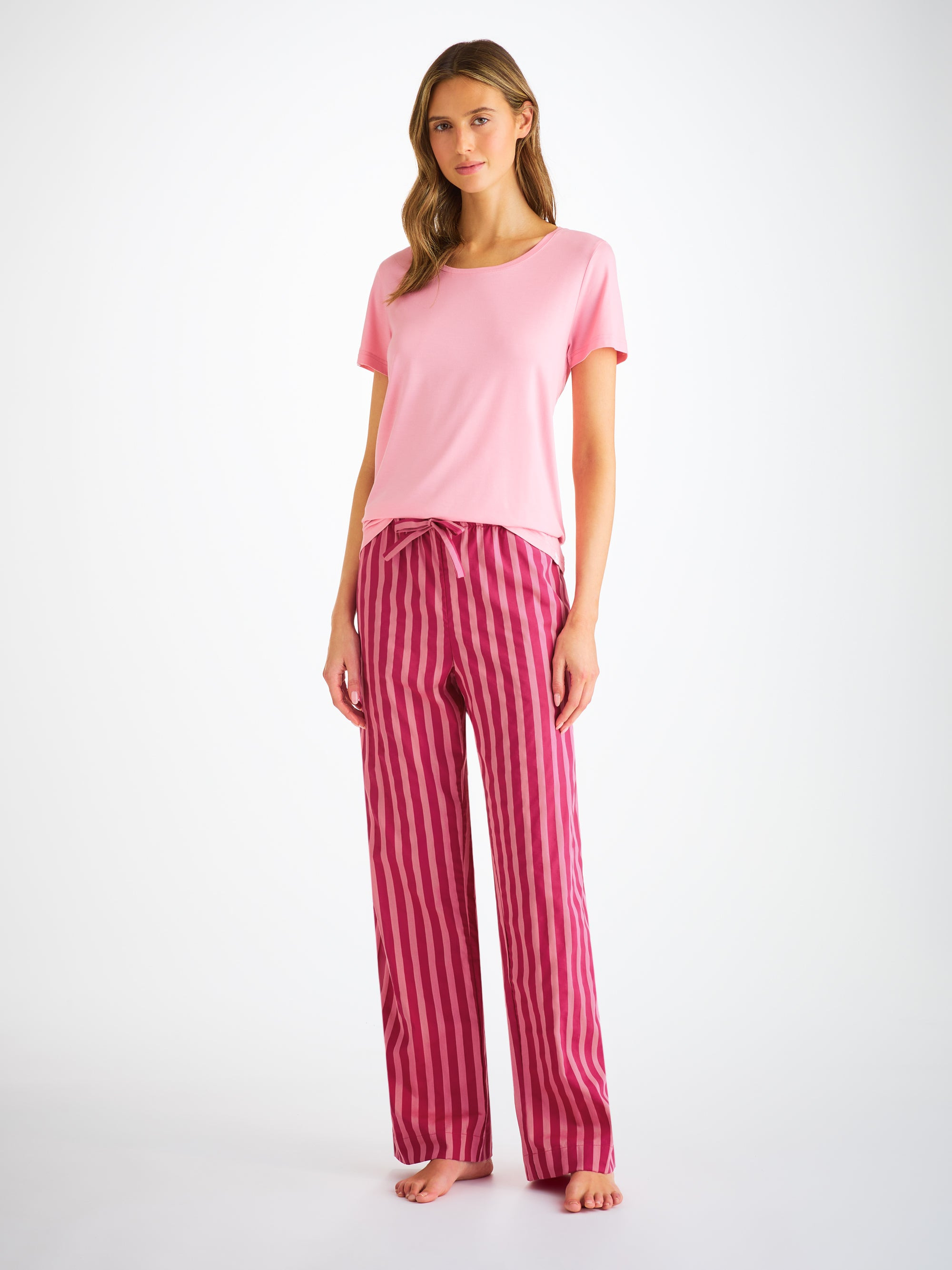 Women's Lounge Pants Capri 25 Cotton Batiste Pink - 3