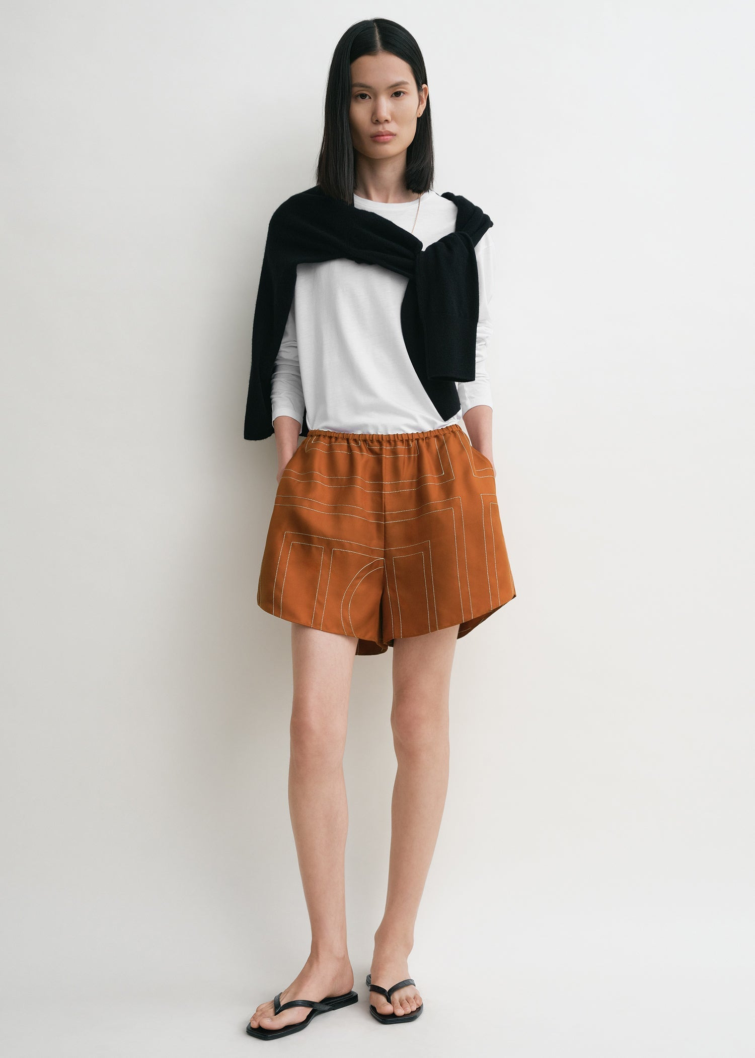 Monogram silk pj shorts terracotta - 2