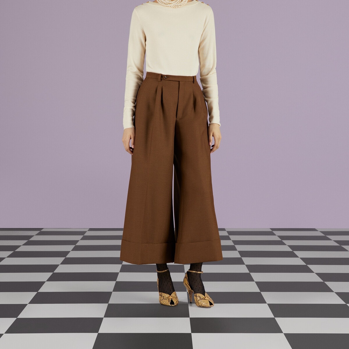 Wool mohair wide leg pant - 5