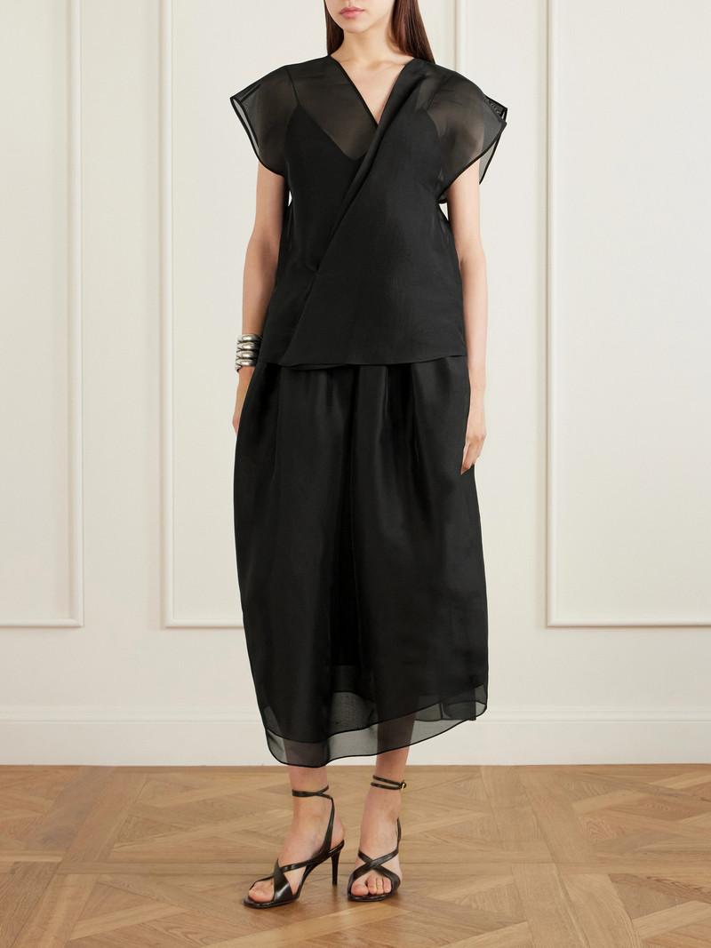 KHAITE Mer Wrap-effect Pleated Silk-organza Blouse outlook
