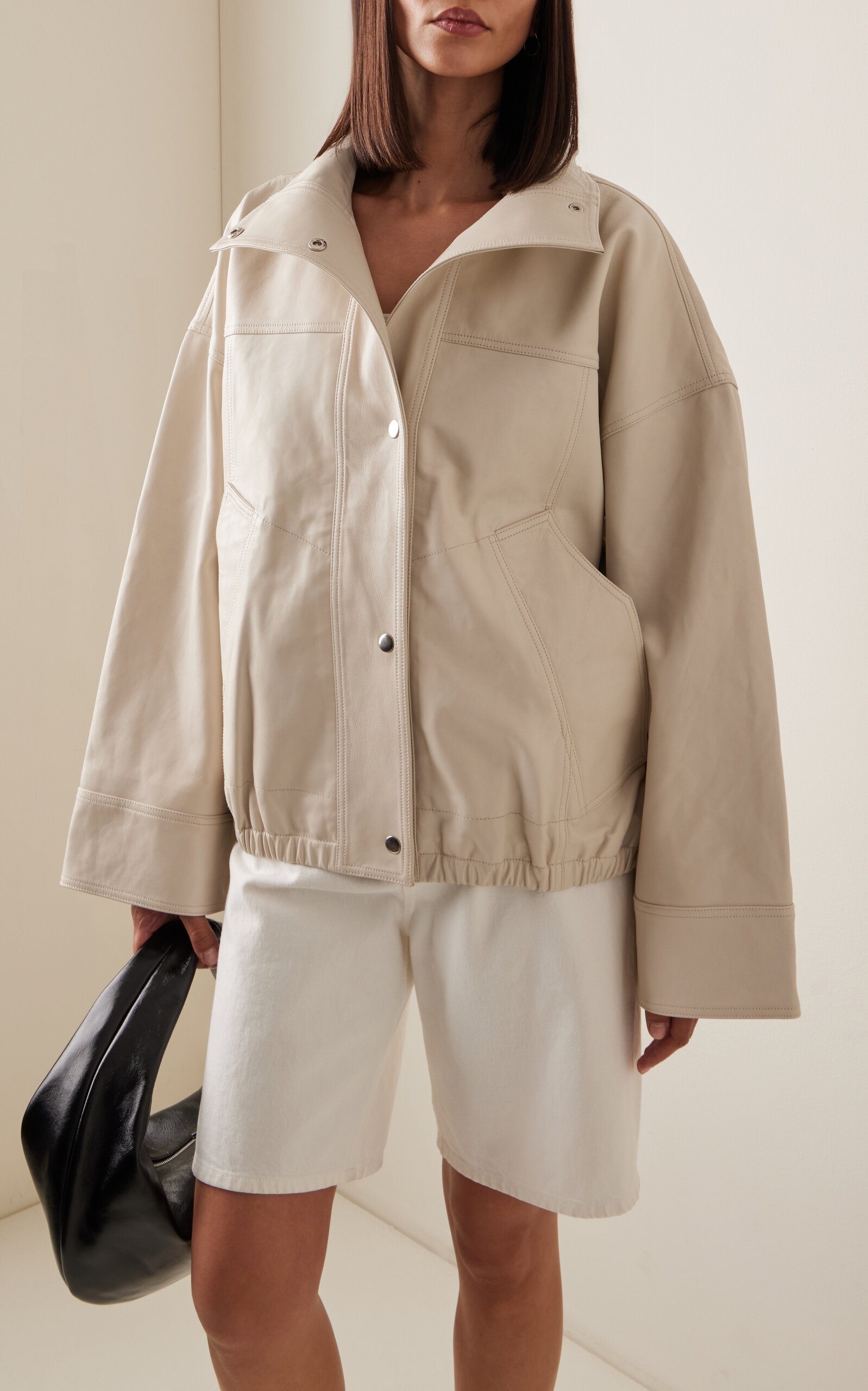 Leather Bomber Jacket ivory - 3