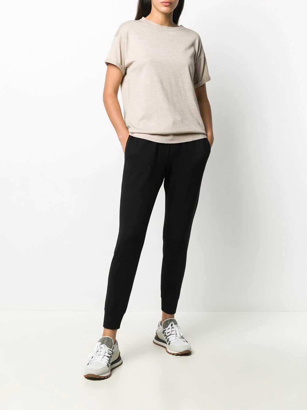 metal embellished cashmere leggings - 2