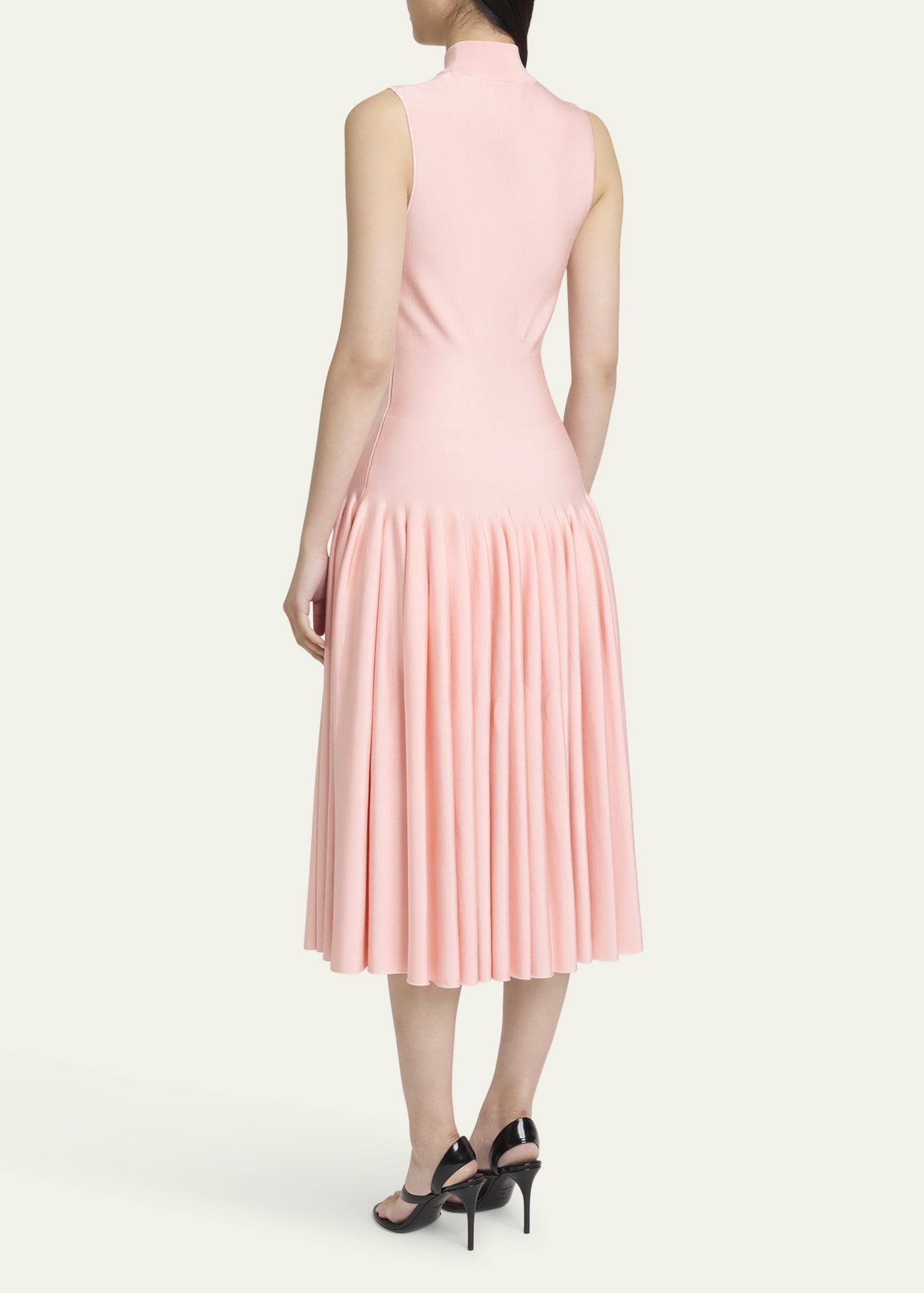 High-Neck Pleated Knit Midi Dress - 3