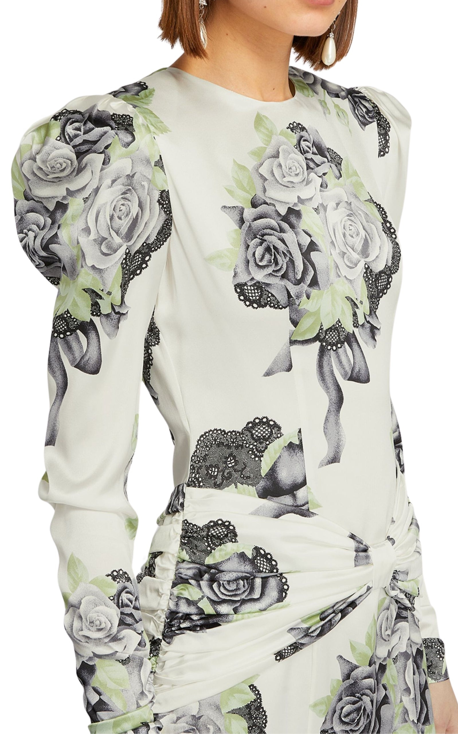 Silk Satin Rose Print Midi Dress - 4