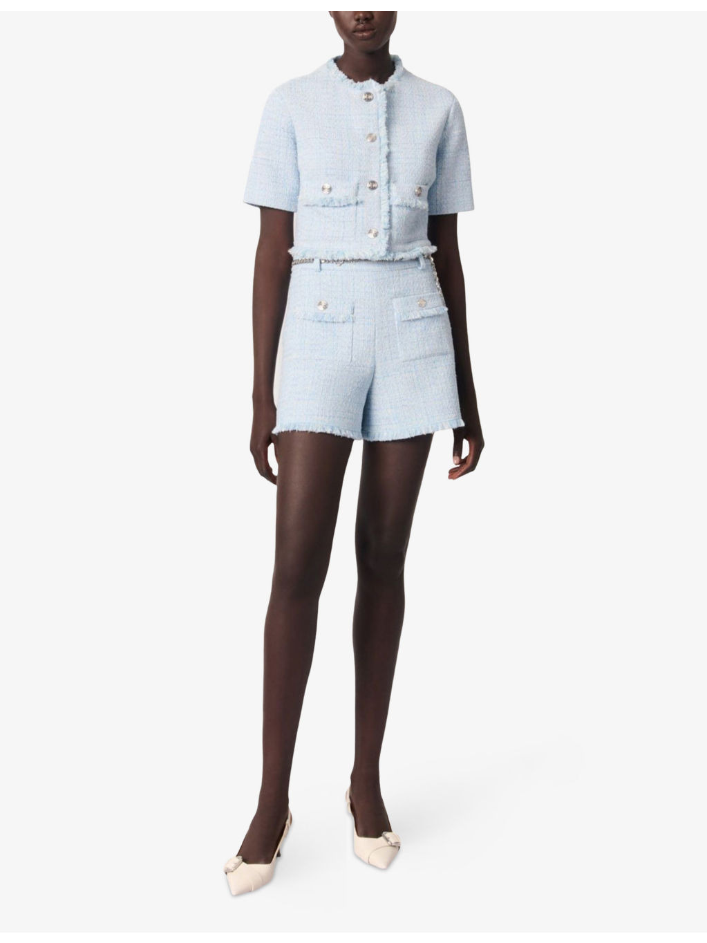 Chain-Belt Patch-Pocket Tweed Shorts - 2