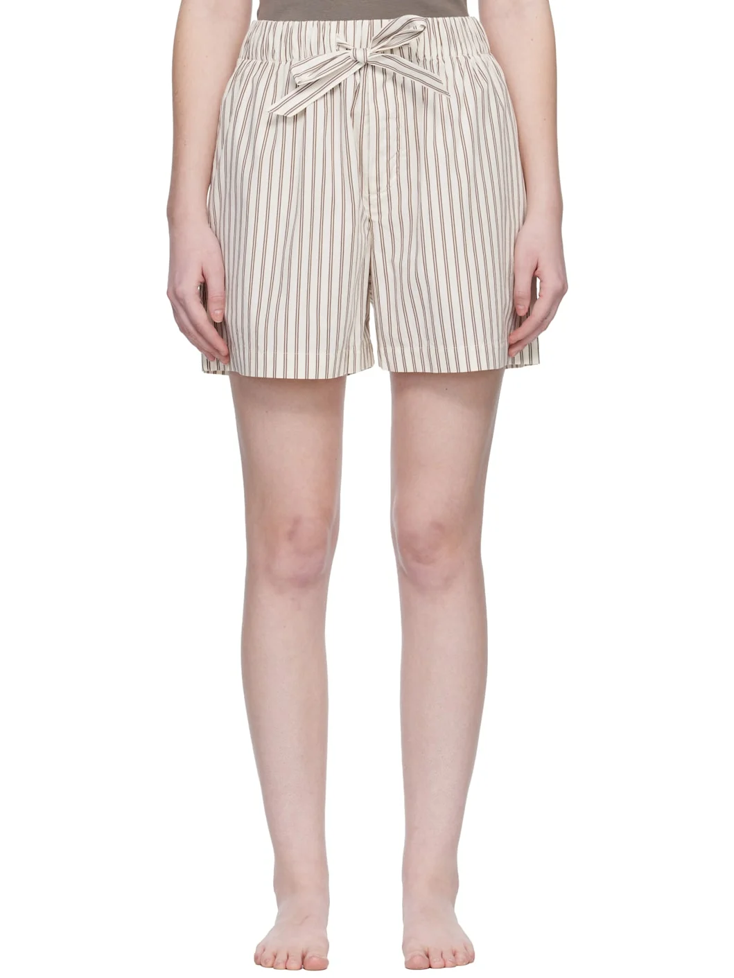 Off-White & Brown Poplin Pyjama Shorts - 1