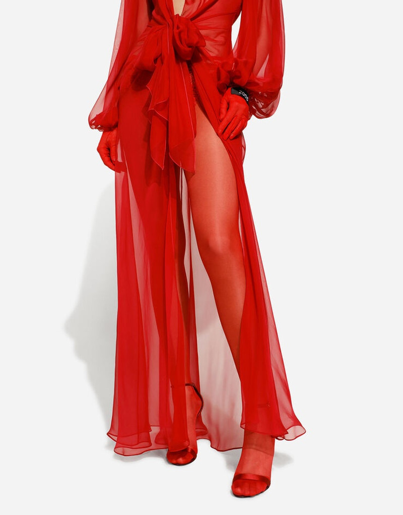 Long silk chiffon dress with bow detail 7
