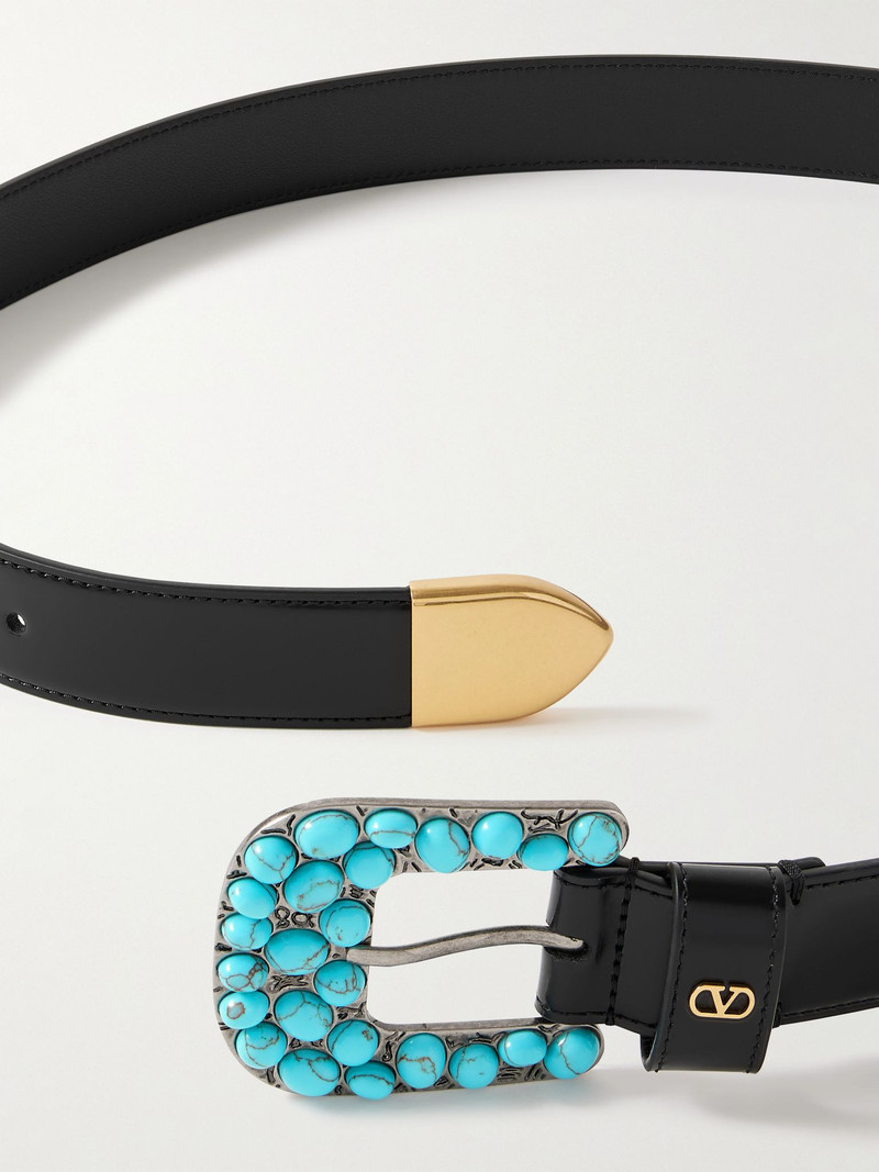 Valentino 3cm VLogo Signature Embellished Glossed-Leather Belt Black outlook
