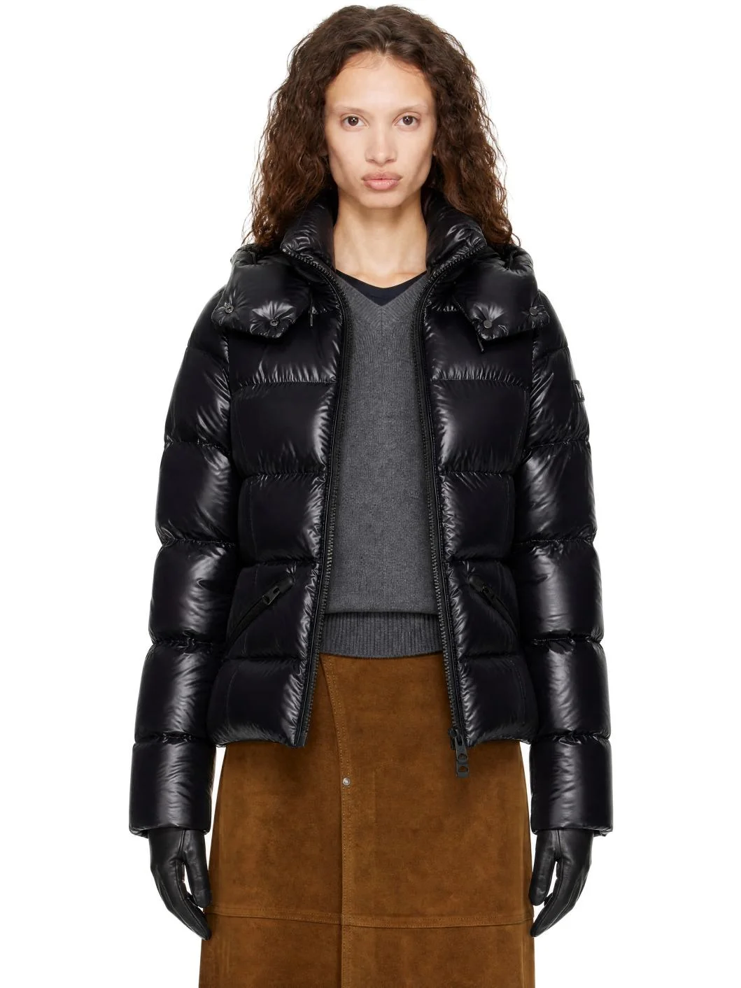 Black MADALYN Lustrous Hood Down Jacket - 1