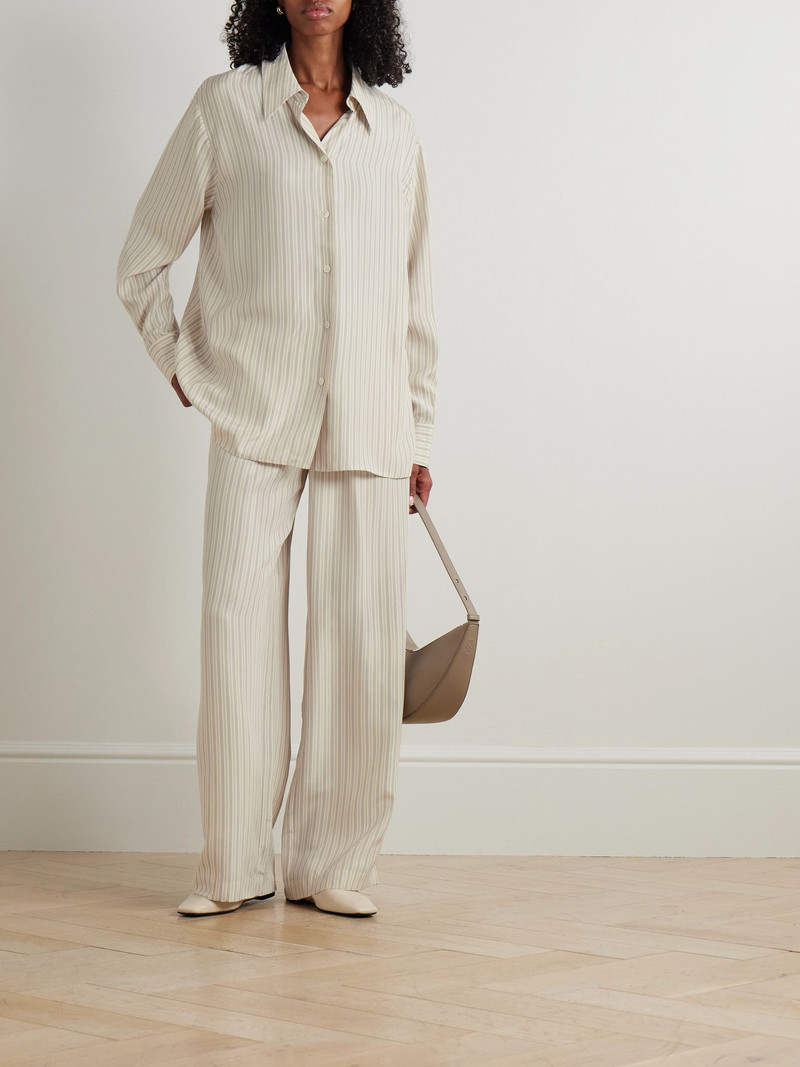 RÓHE Oversized striped silk shirt Cream outlook