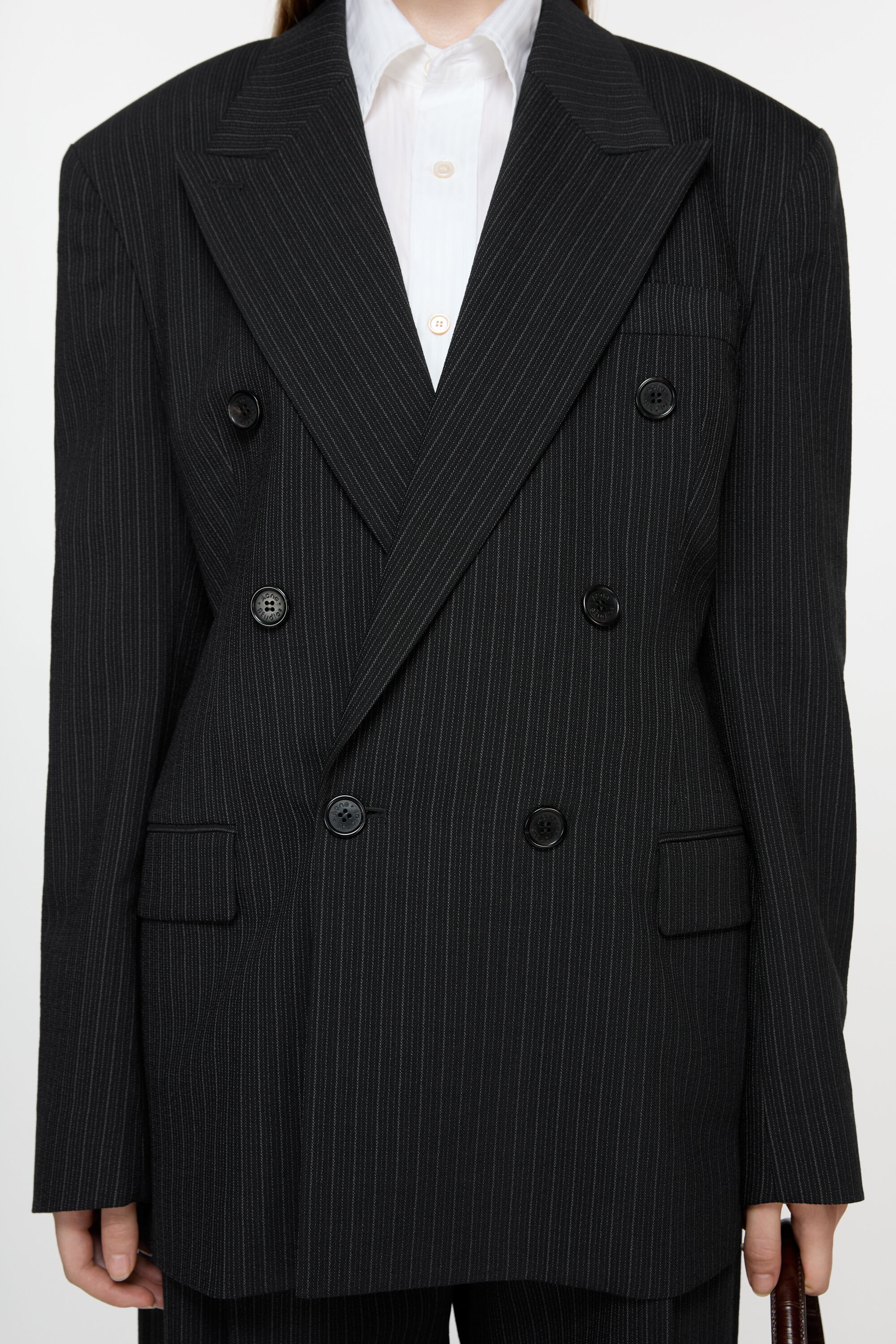 Double-breasted pinstripe jacket - Black - 6