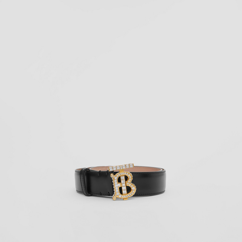 Crystal Monogram Motif Leather TB Belt 4