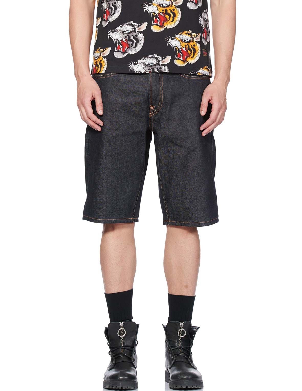 DAICOCK PRINTED DENIM SHORTS WITH TIGER-PATTERNED KAMON EMBROIDERY - 3