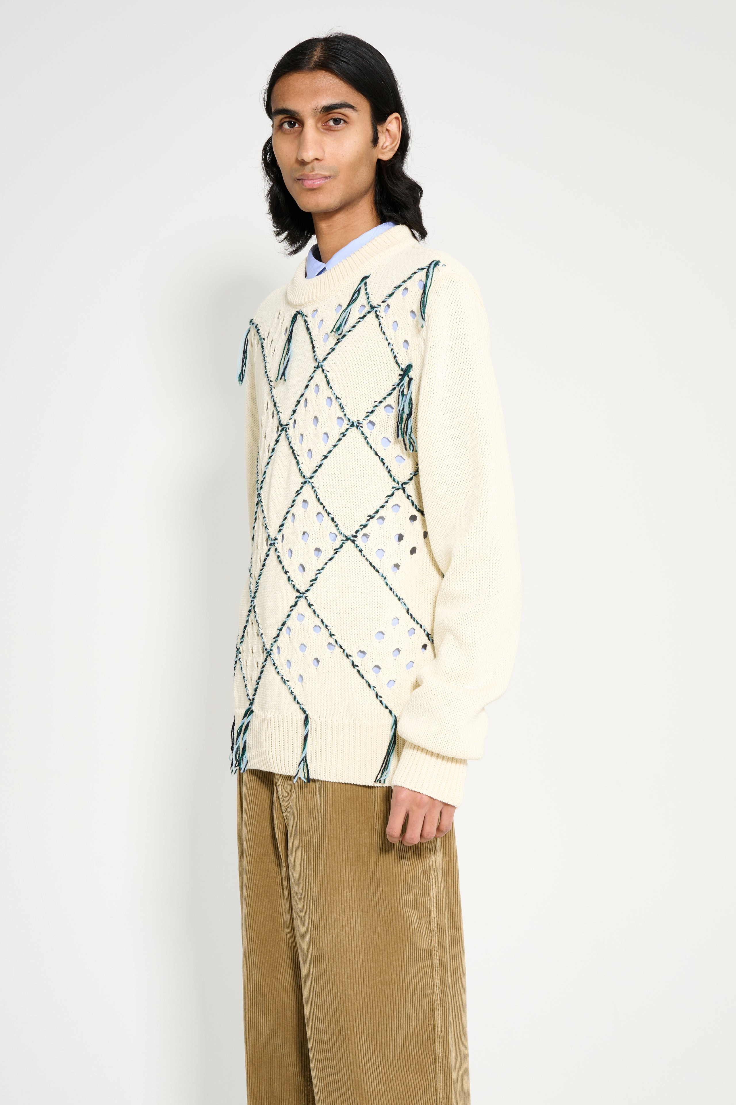 NAMACHEKO INTARSIA QUILT CREWNECK NATURAL - 2