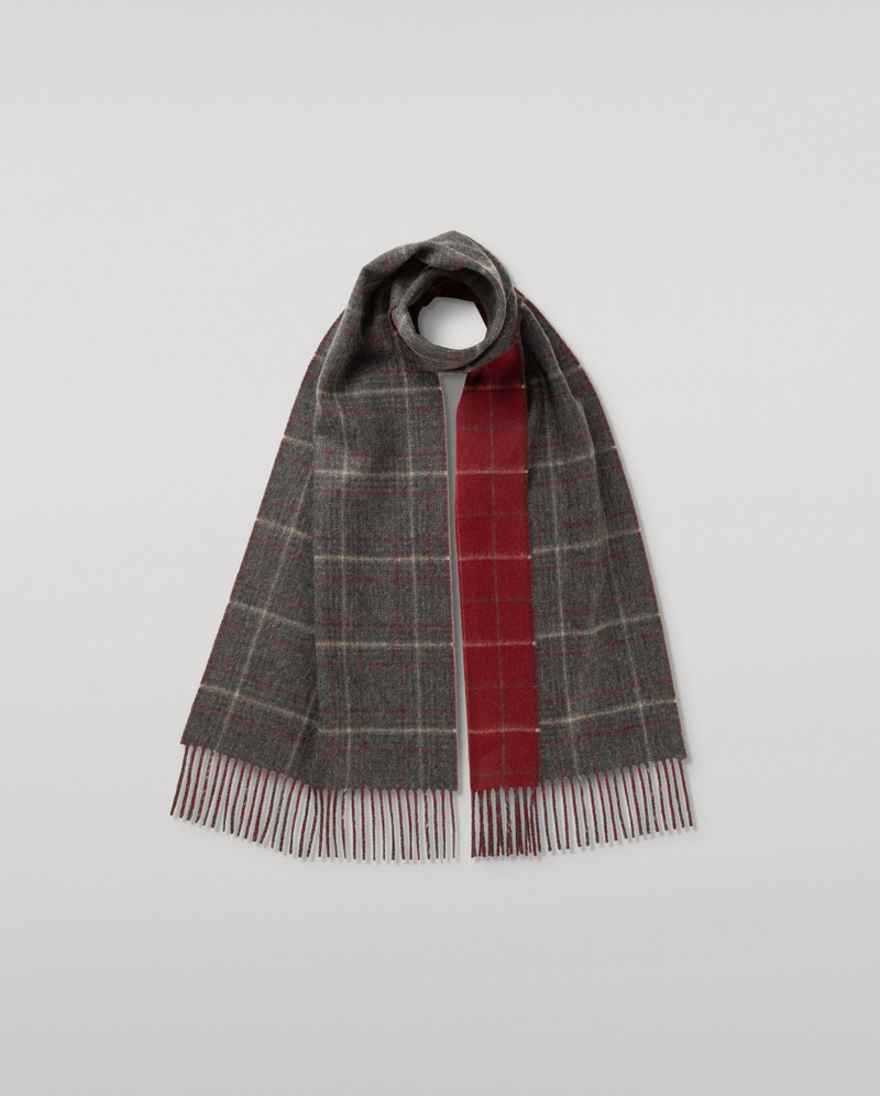 Contrast Grey & Red Cashmere Scarf 1