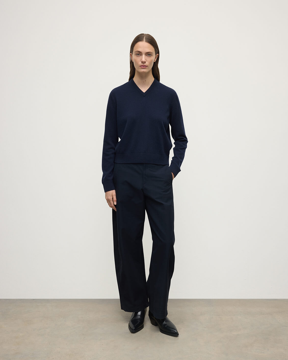 Classic Cashmere Navy V Neck Jumper - 2