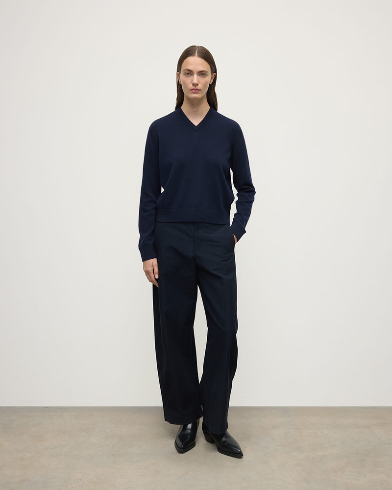 Johnstons of Elgin Classic Cashmere Navy V Neck Jumper outlook