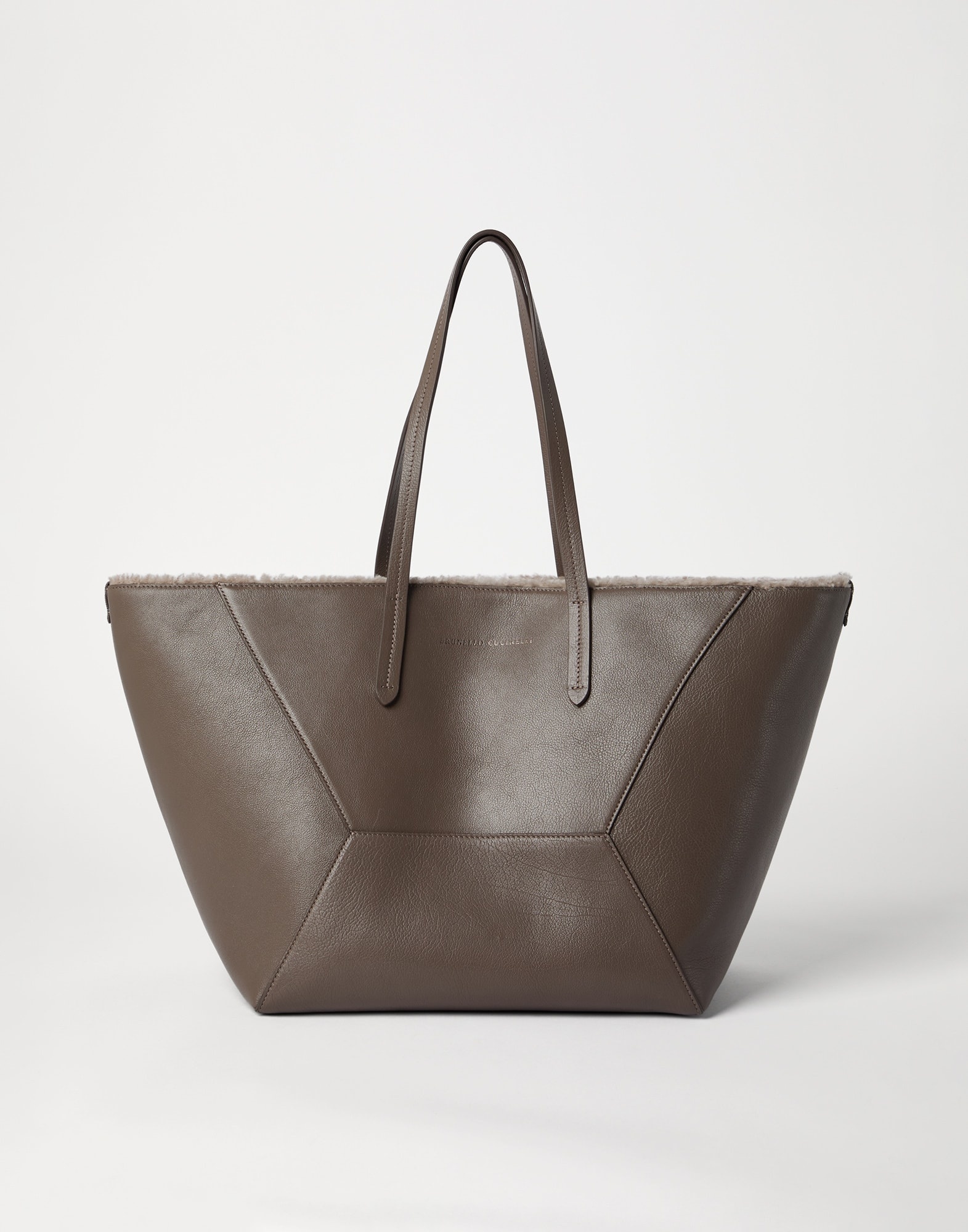 Classic leather shopper bag with shearling lining and monili - 1