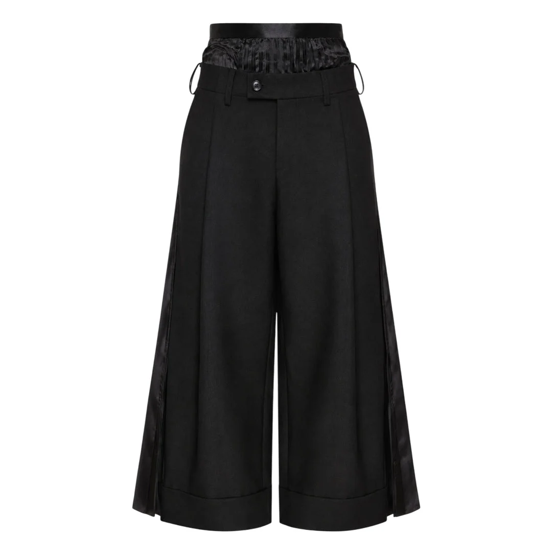 Pleated Wide-Leg Cropped Trousers - 1