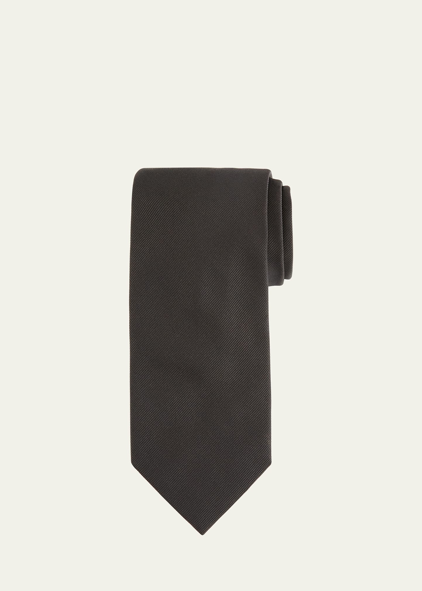 Solid Textured Silk Tie - 1