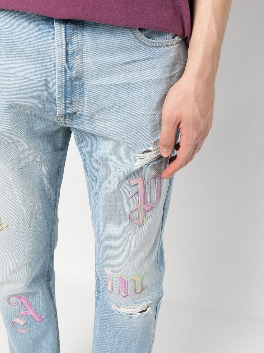 ripped embroidered tapered jeans - 5