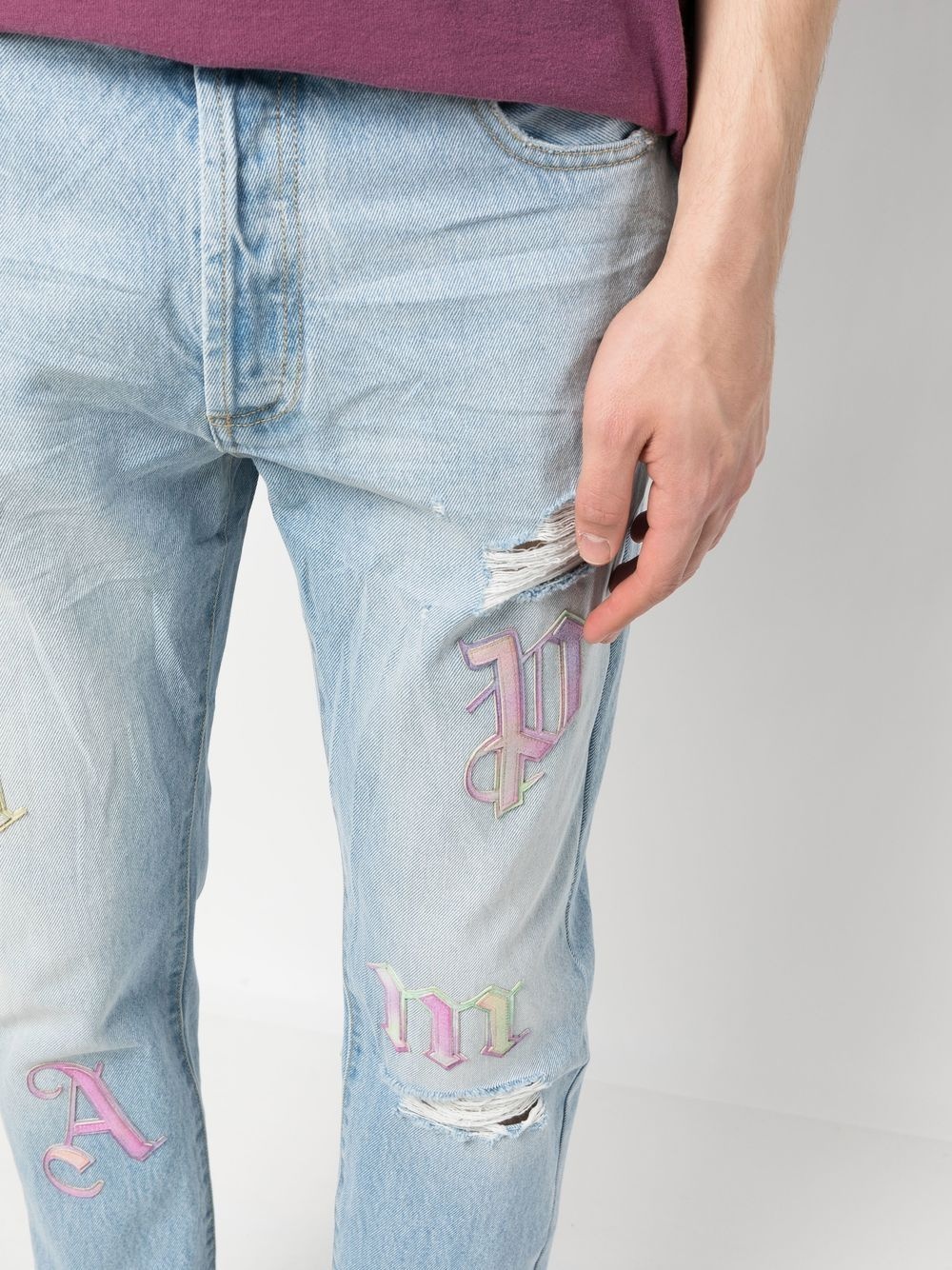 ripped embroidered tapered jeans - 5